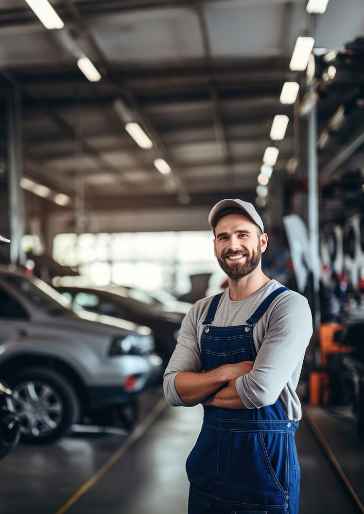 Photo of a maintenance male checking automobile service.  