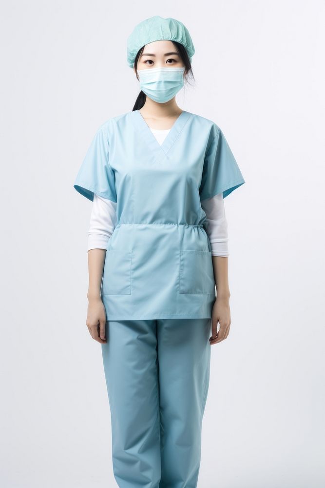 Asian nurse portrait white background surgical mask. AI generated Image by rawpixel.