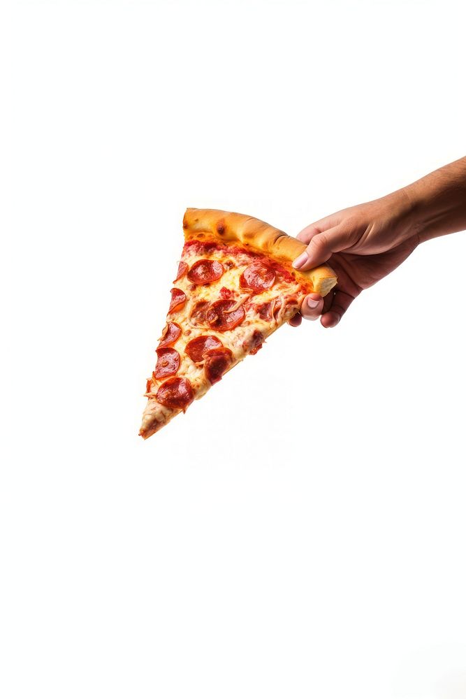 Pizza food hand white background. AI generated Image by rawpixel.