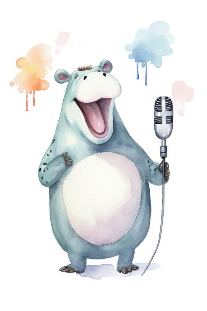 Hippopotamus microphone animal white background. 