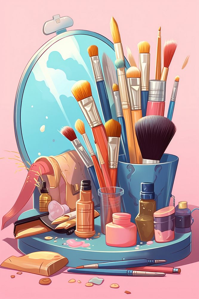 Cosmetics cartoon brush tool. AI generated Image by rawpixel.