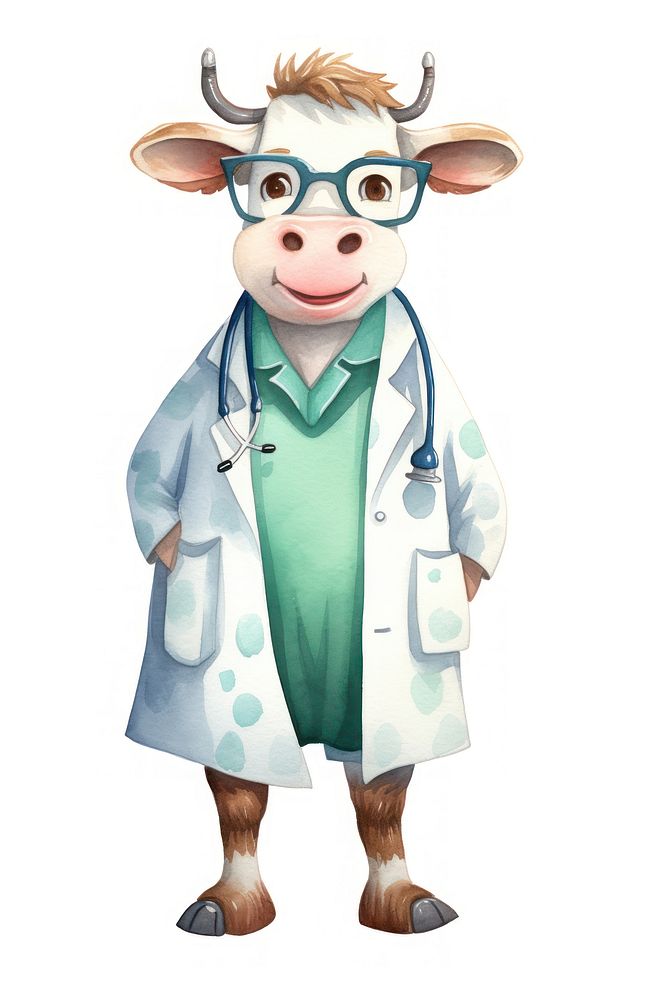 Cow doctor cartoon white background representation. AI generated Image by rawpixel.