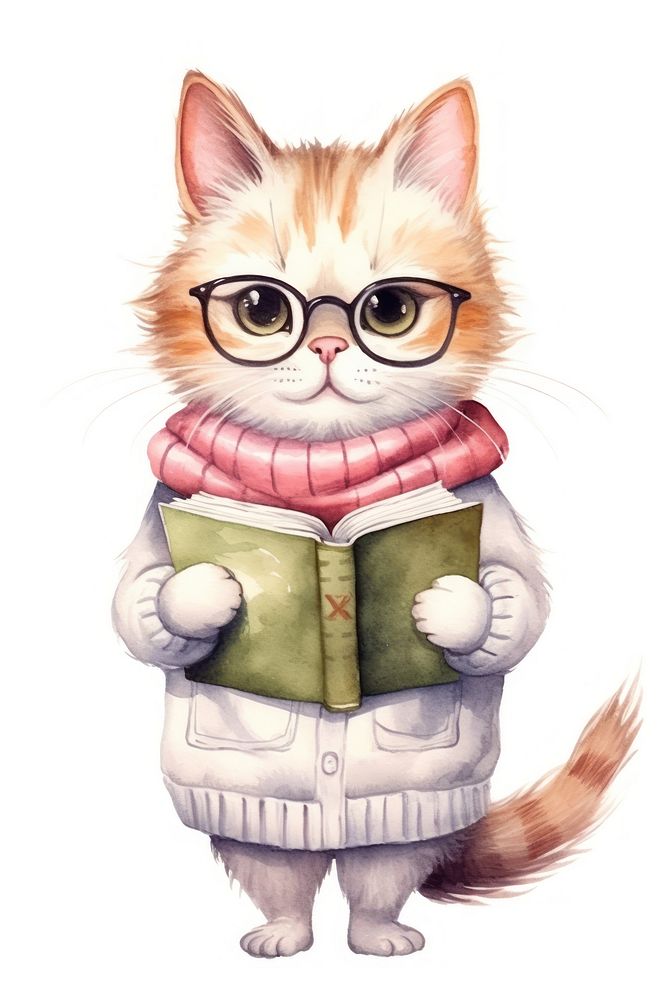 Cat wearing glasses book publication drawing. AI generated Image by rawpixel.