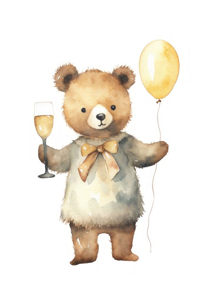 Bear glass champagne balloon. AI generated Image by rawpixel.