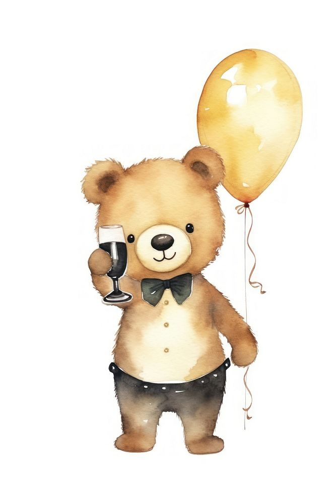 Bear balloon holding cartoon. AI generated Image by rawpixel.