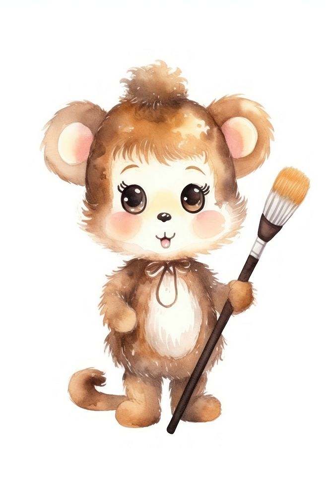 Monkey character holding makeup brush cartoon animal cute. AI generated Image by rawpixel.