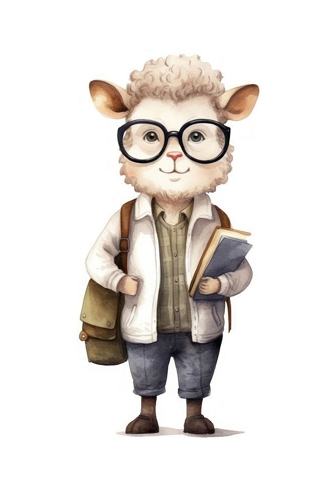 Sheep student glasses cartoon white background. AI generated Image by rawpixel.