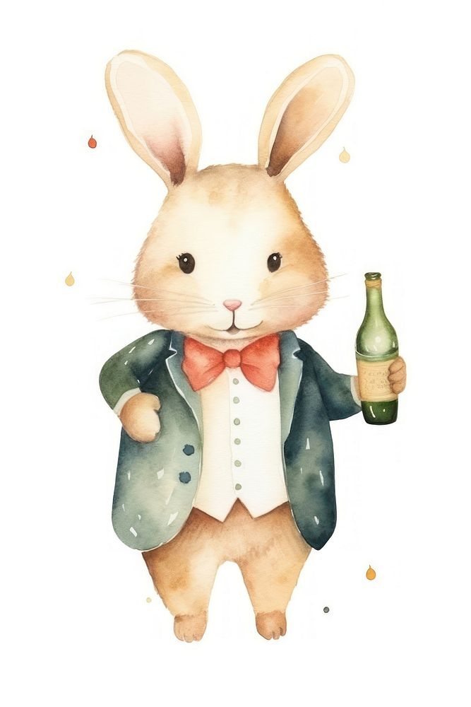 Rabbit animal champagne cartoon. AI generated Image by rawpixel.
