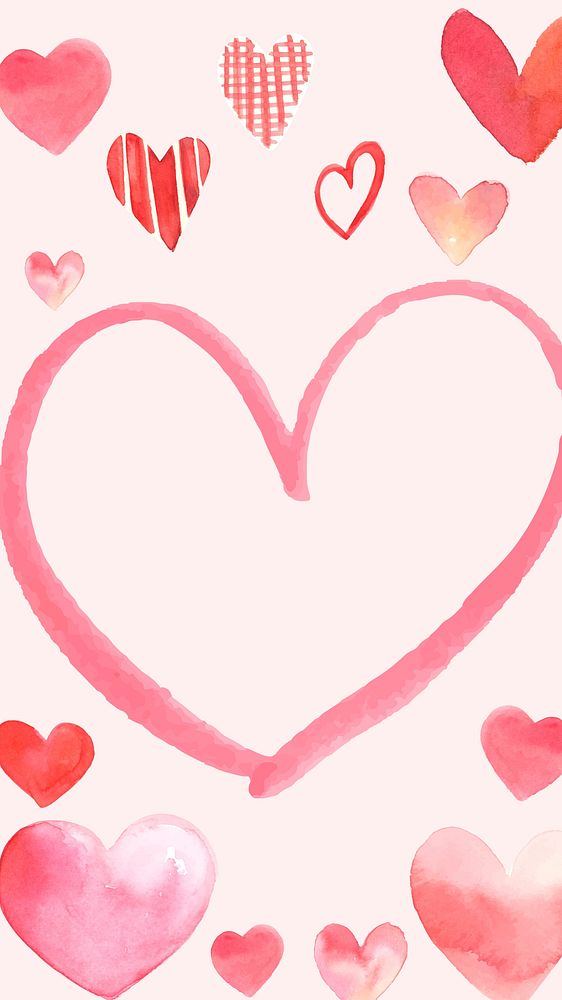 Pink doodle heart iPhone wallpaper