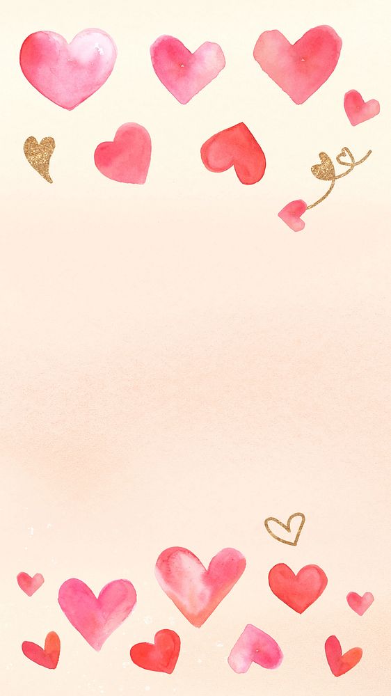 Watercolor heart border iPhone wallpaper