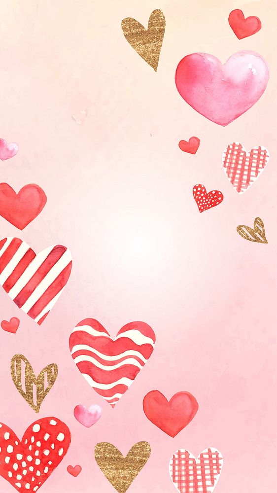 Cute watercolor hearts iPhone wallpaper