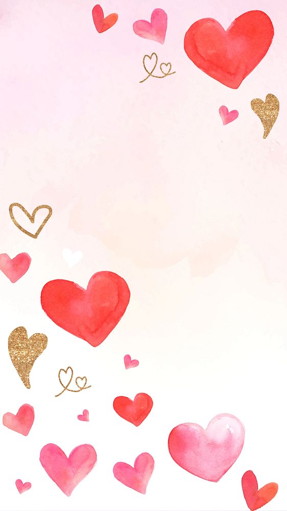 Cute watercolor hearts iPhone wallpaper