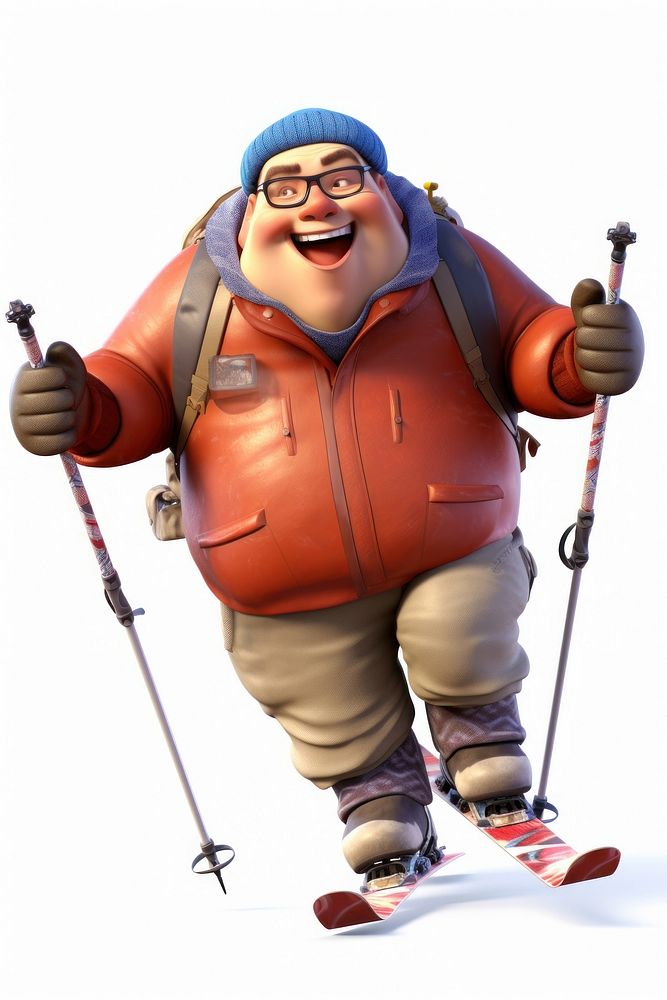 Chubby man play skiing cartoon sports snow. AI generated Image by rawpixel.