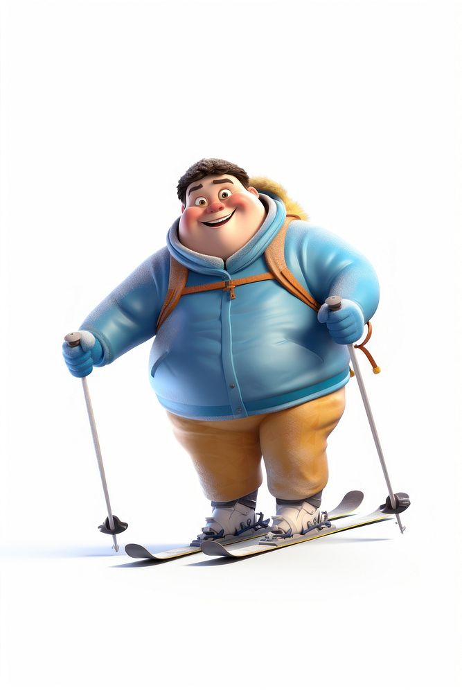 Chubby man play skiing cartoon sports snow. AI generated Image by rawpixel.
