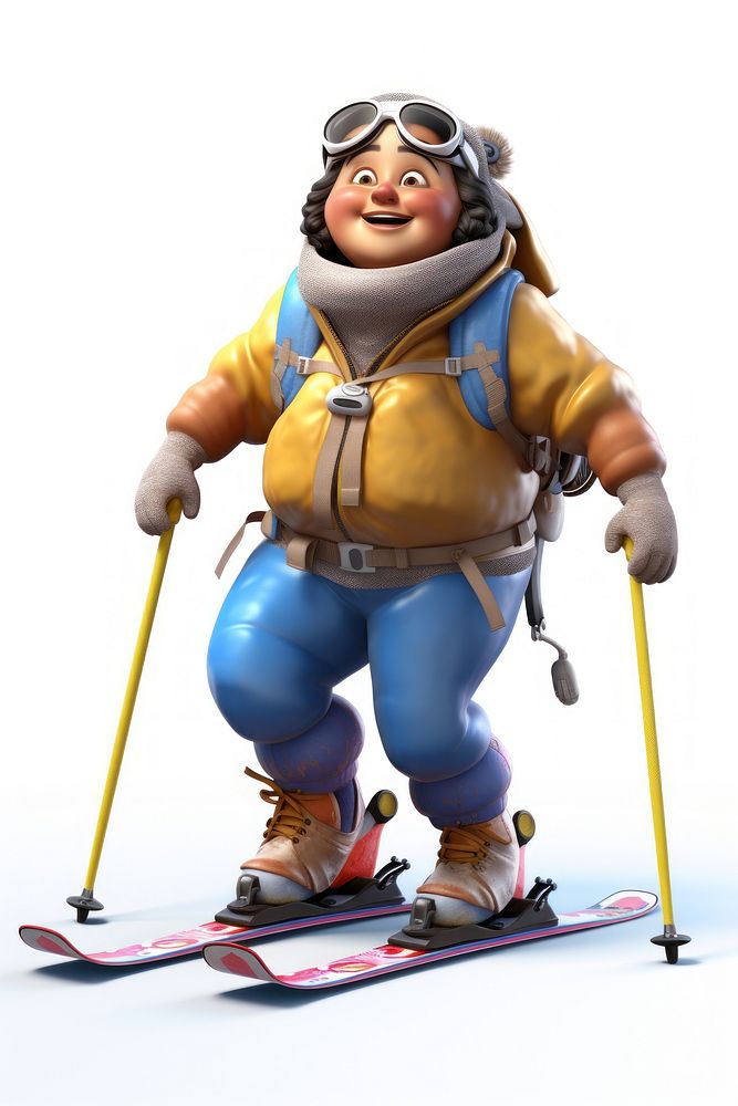 Chubby woman play skiing figurine cartoon sports. AI generated Image by rawpixel.
