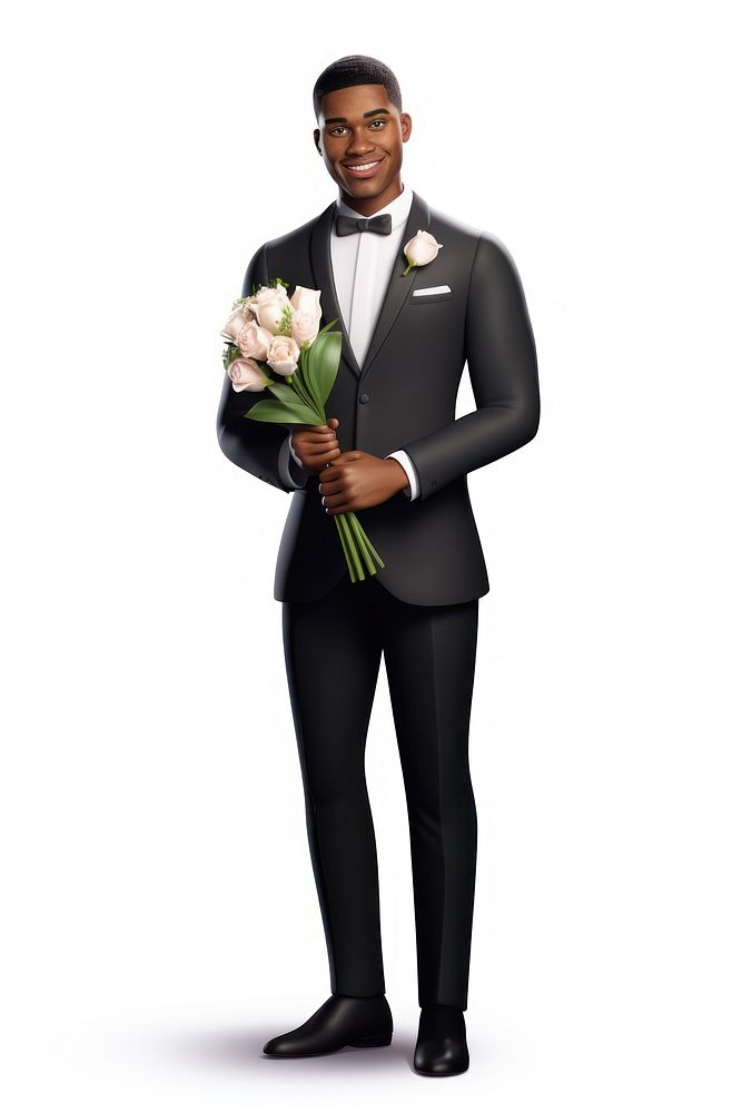 Two black man holding wedding bouquet tuxedo flower adult. AI generated Image by rawpixel.