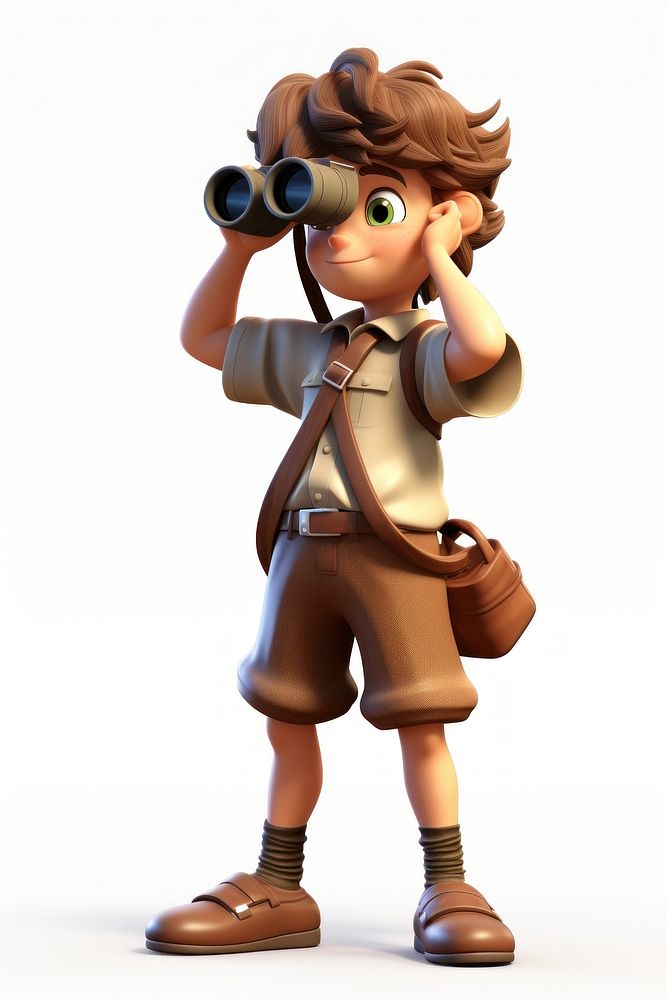 Young boy looking through binoculars cartoon person white background. AI generated Image by rawpixel.