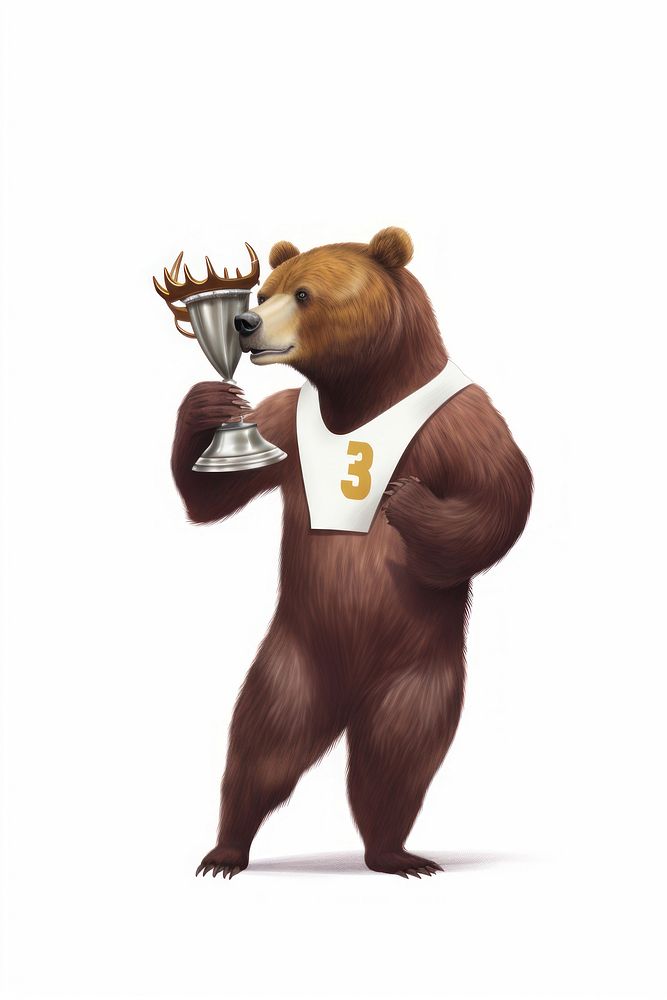 Brown bear holding trophy mammal white background standing. AI generated Image by rawpixel.