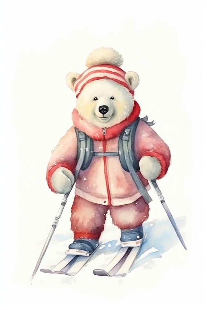 Polar bear skiing footwear snow toy. AI generated Image by rawpixel.