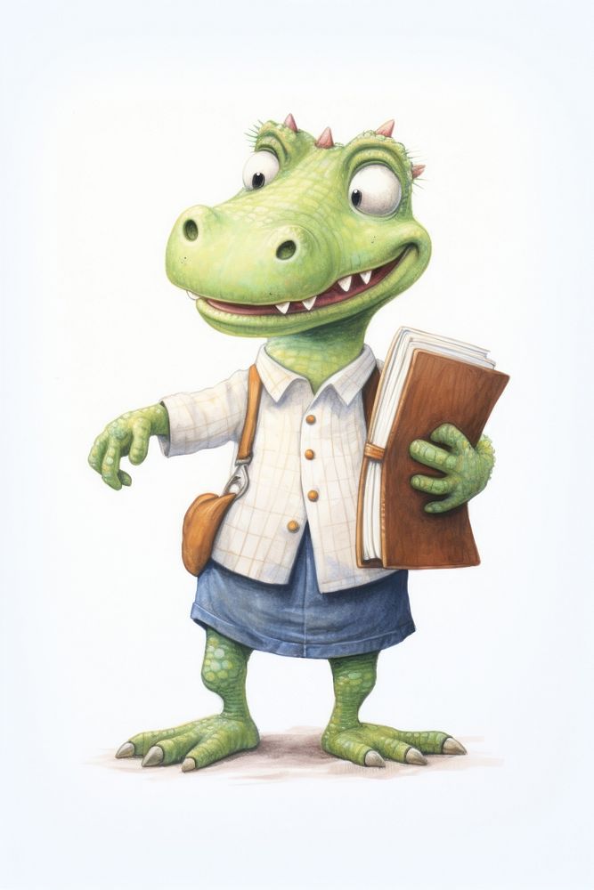 Crocodile character teacher amphibian wildlife drawing. AI generated Image by rawpixel.