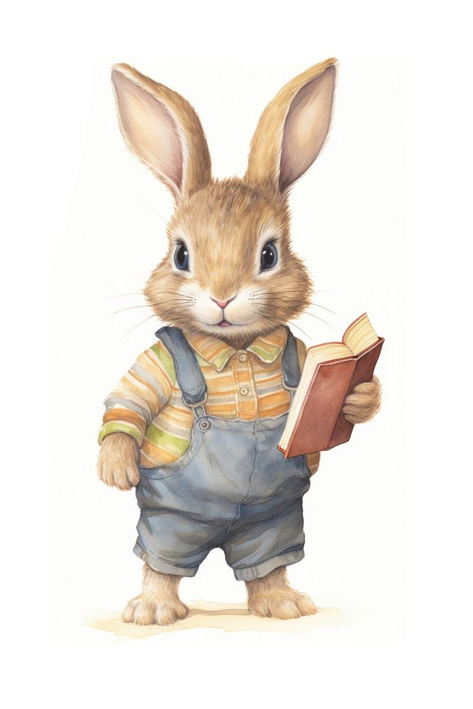 Cutie rabbit student drawing reading rodent. AI generated Image by rawpixel.