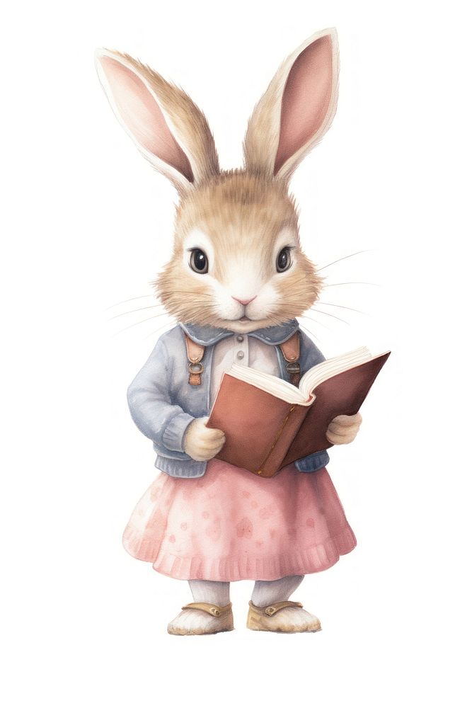 Cutie rabbit student drawing reading rodent. 