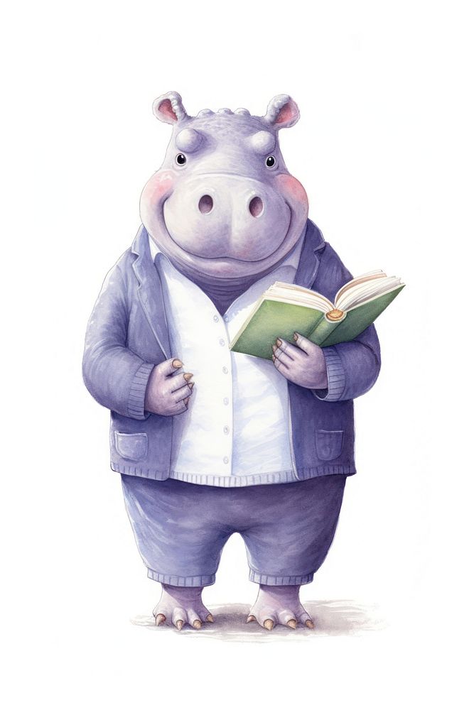 Hippo character teacher holding drawing book. AI generated Image by rawpixel.