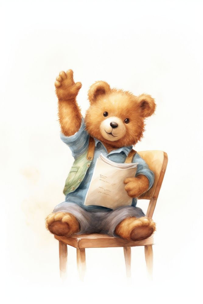 Little bear character sitting chair hand. 