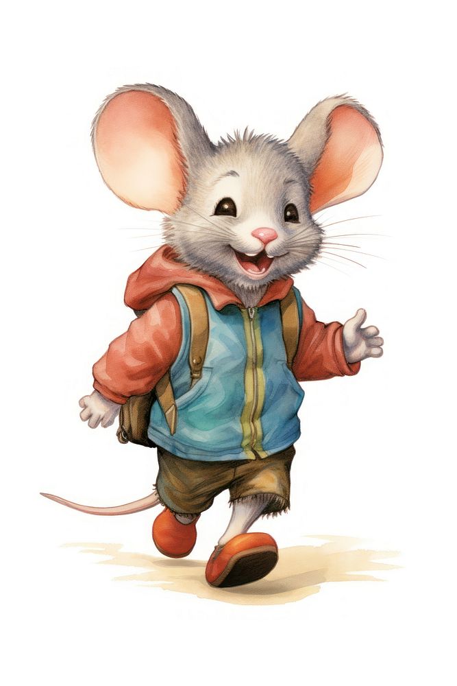 Little mouse student rat standing drawing. 