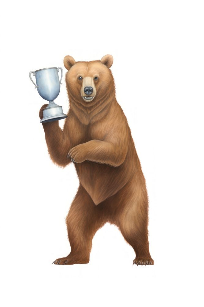 Brown bear holding trophy mammal white background carnivora. AI generated Image by rawpixel.