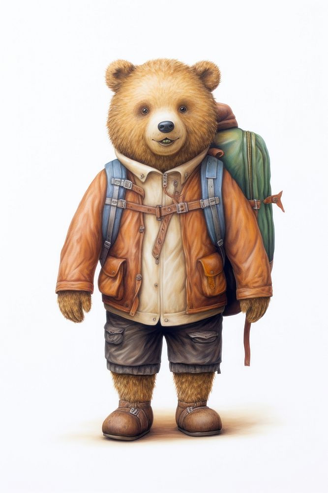 Bear backpack mammal white background. AI generated Image by rawpixel.