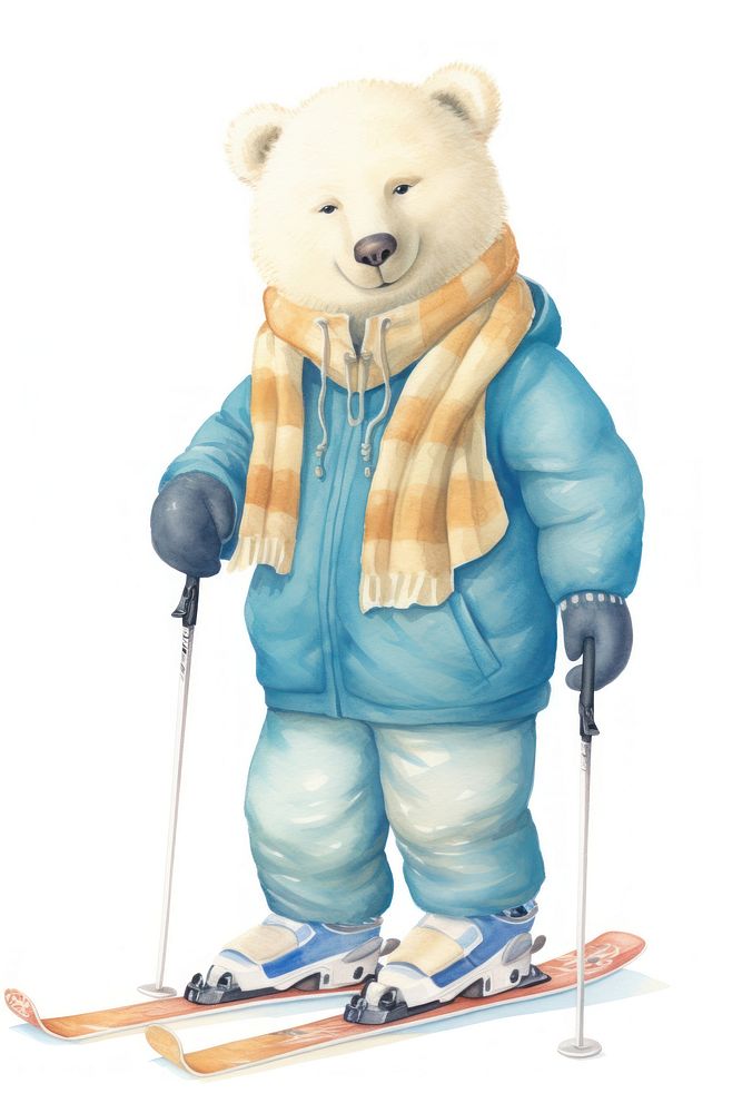 Polar bear plaing ski sports skiing mammal. AI generated Image by rawpixel.