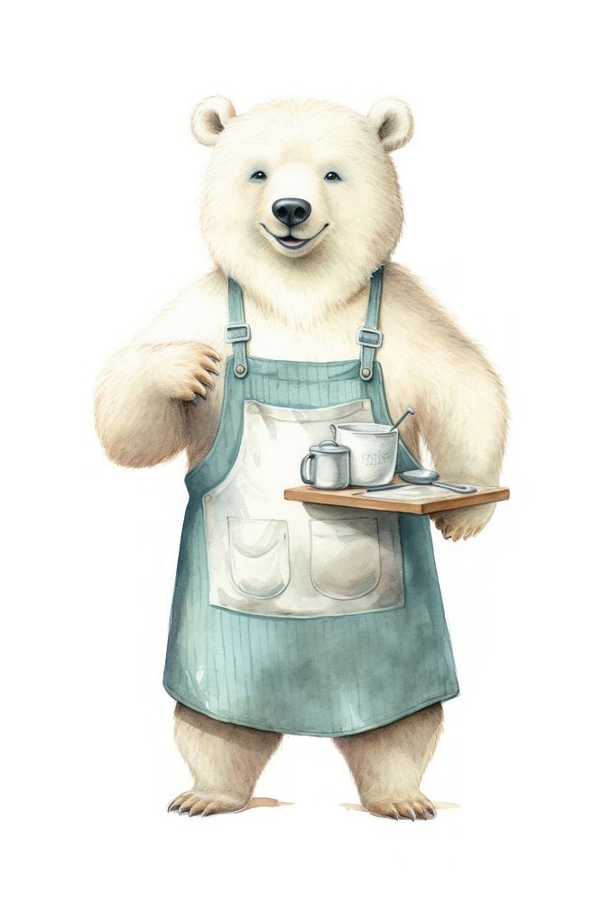 Polar bear fishing mammal apron cute. AI generated Image by rawpixel.