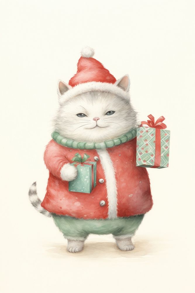 Cat holding a gift bag Like Santa Claus mammal animal cute. 