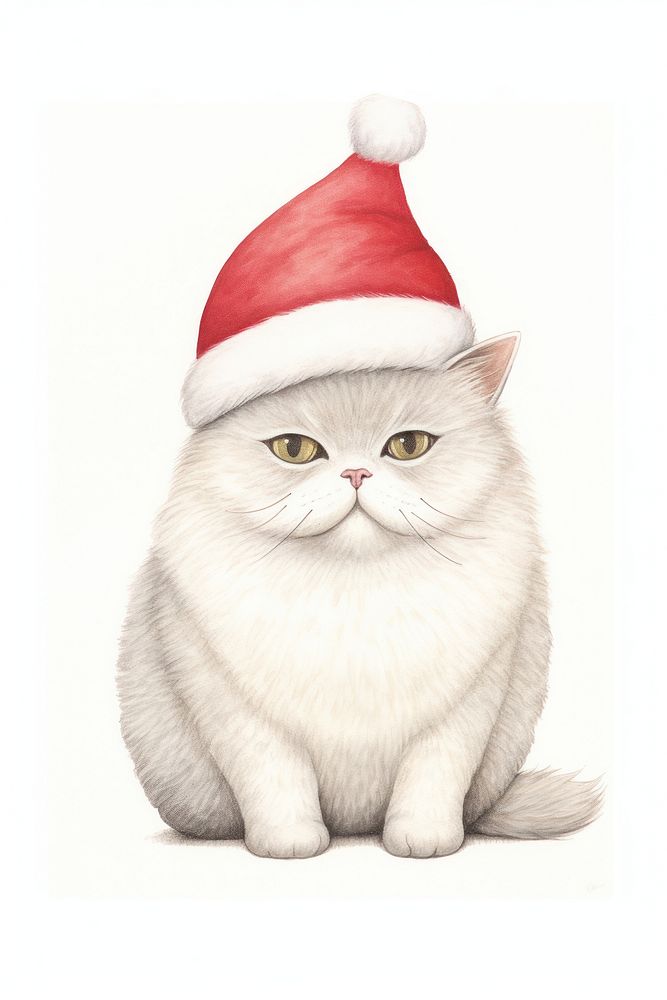 Cat wearing a Santa hat drawing mammal animal. AI generated Image by rawpixel.
