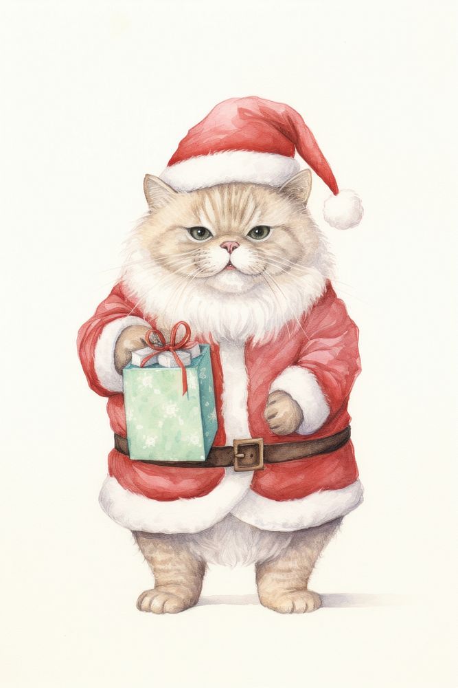 Santa cat holding a gift bag mammal animal cute. AI generated Image by rawpixel.