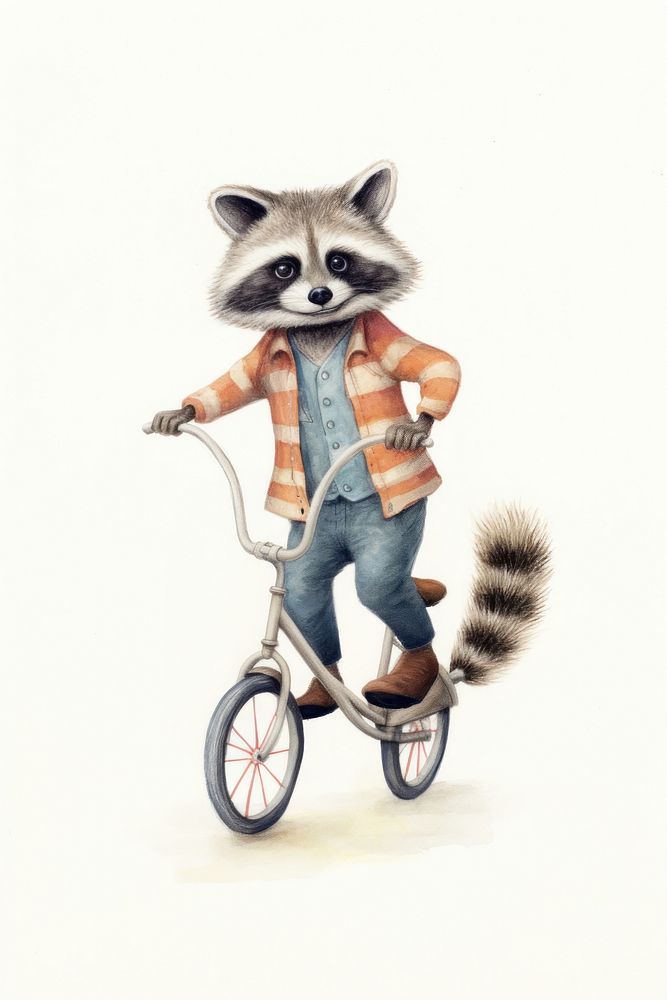 Raccoon riding a unicycle raccoon vehicle drawing. AI generated Image by rawpixel.