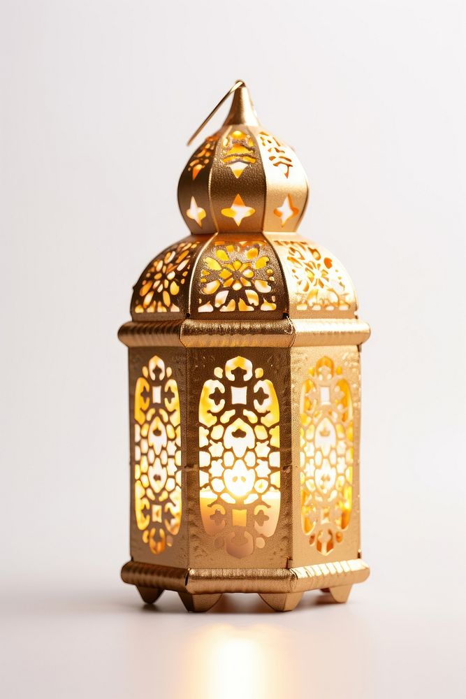 Golden Ramadan lantern gold lamp white background. AI generated Image by rawpixel.