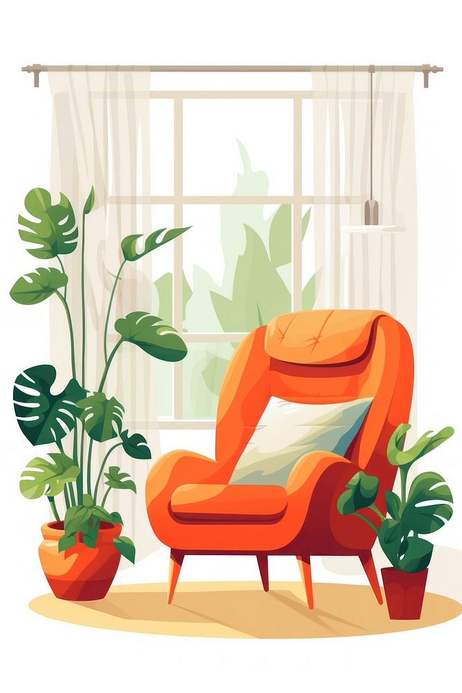 Living room interior chair plant architecture.