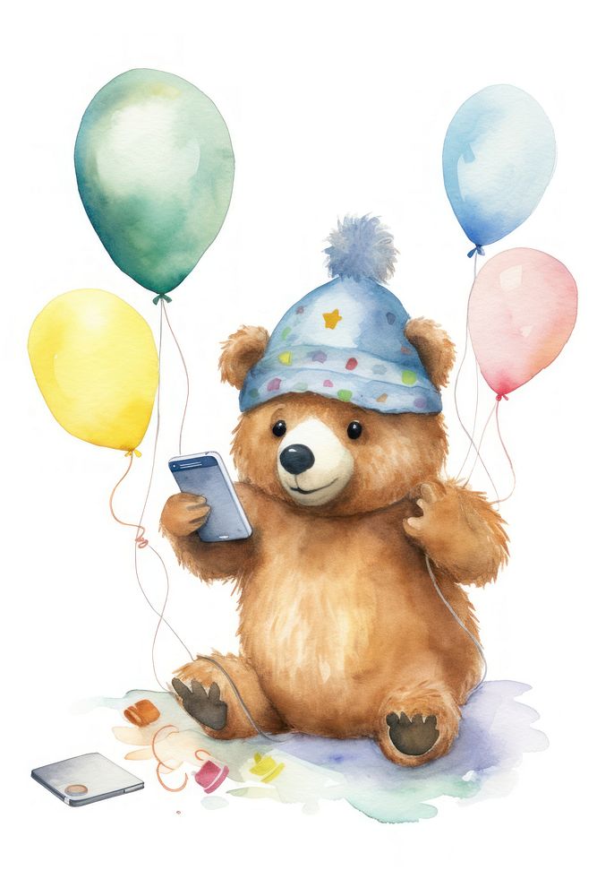 Bear playing social media balloon party bear. AI generated Image by rawpixel.