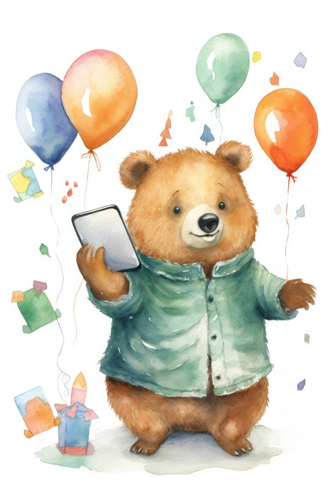 Bear playing social media animal party bear. AI generated Image by rawpixel.