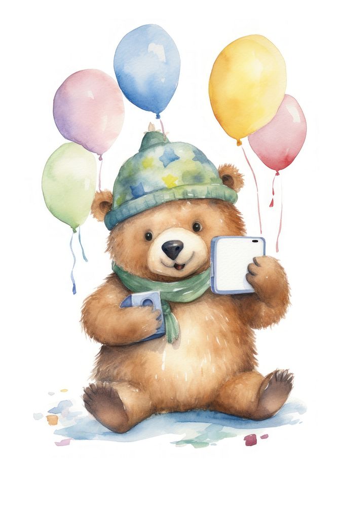 Bear playing social media balloon party bear. AI generated Image by rawpixel.