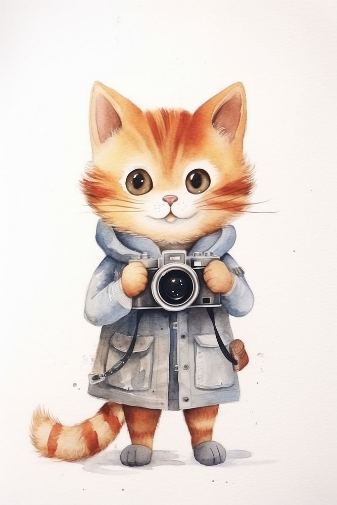 Cat cute painter portrait cartoon. 