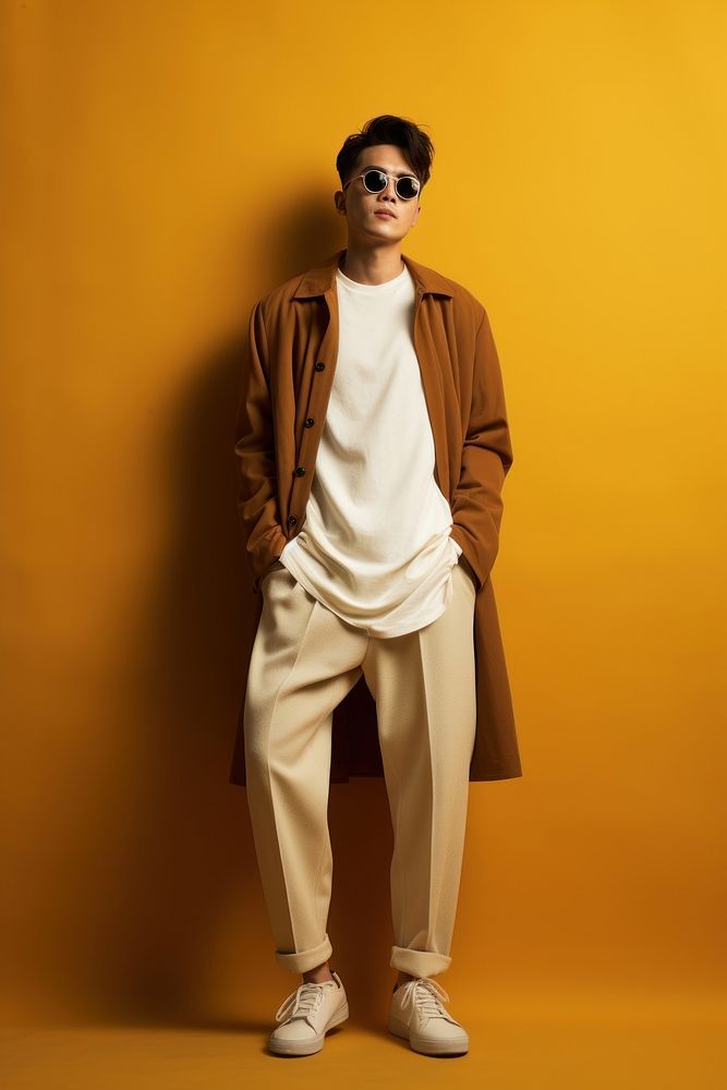 A man wearing minimal style outfit standing glasses adult. AI generated Image by rawpixel.