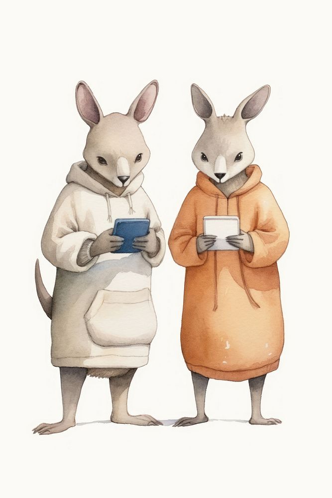 Two kangaroos playing a social media device animal wallaby mammal. AI generated Image by rawpixel.