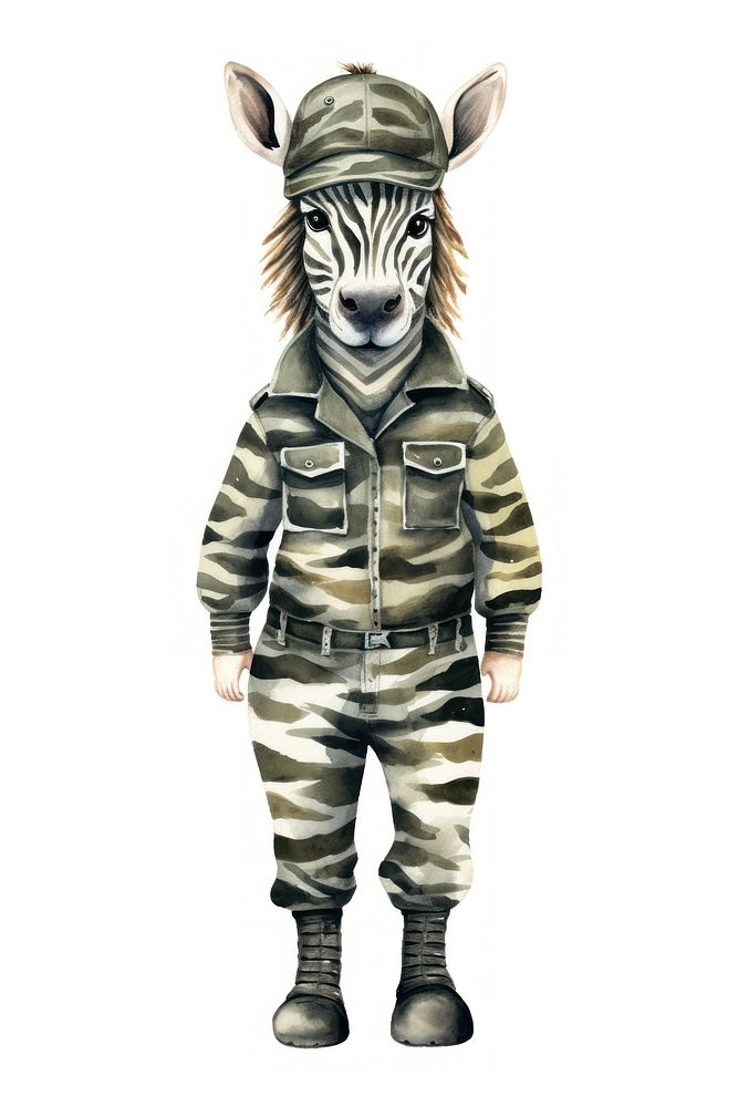 Zebra wearing army costume animal camouflage military. AI generated Image by rawpixel.