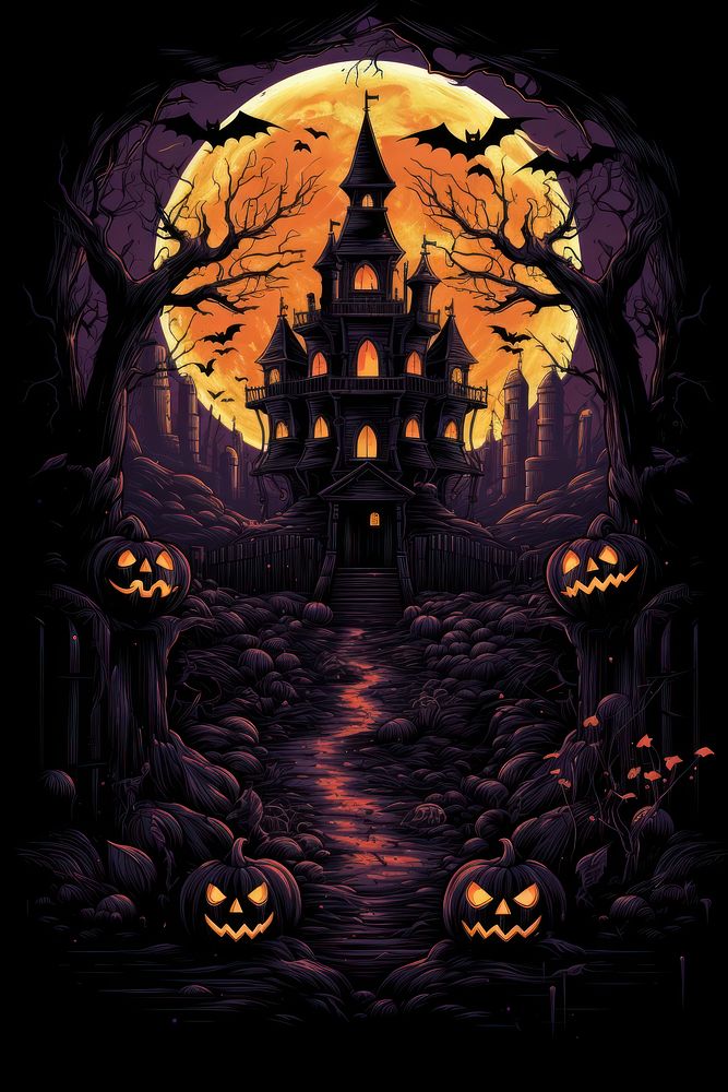 Halloween spooky castle purple illustration. AI generated image by rawpixel.