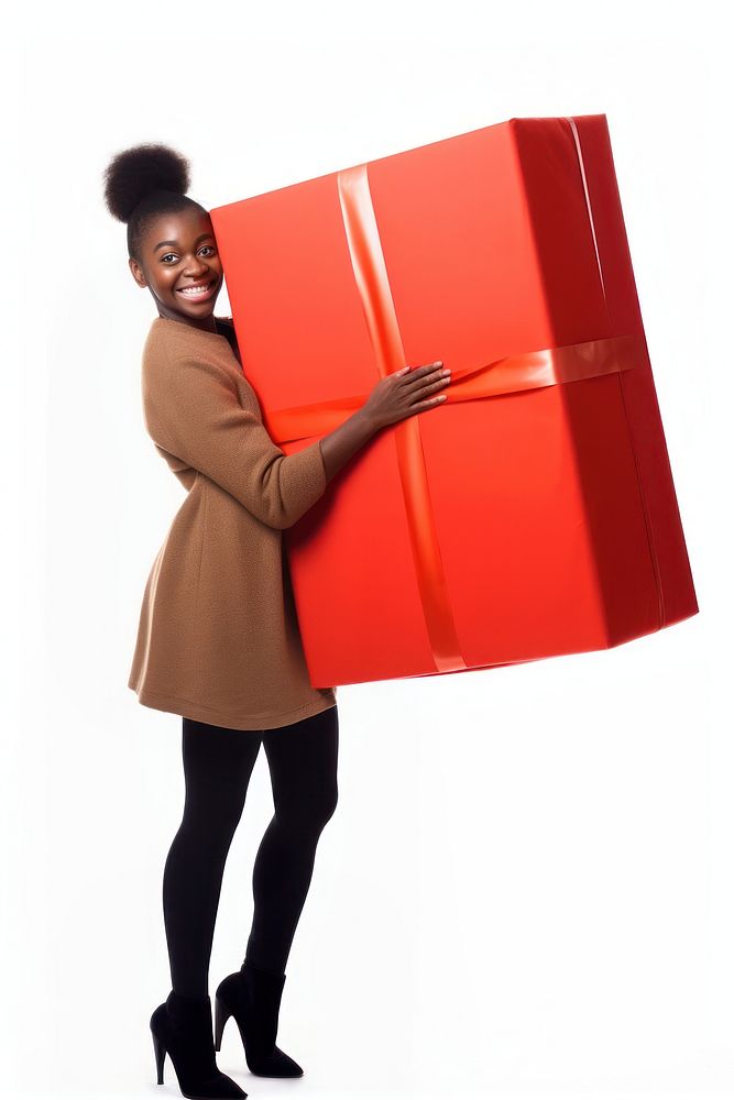 Woman carrying gift box, design resource. AI generated Image by rawpixel