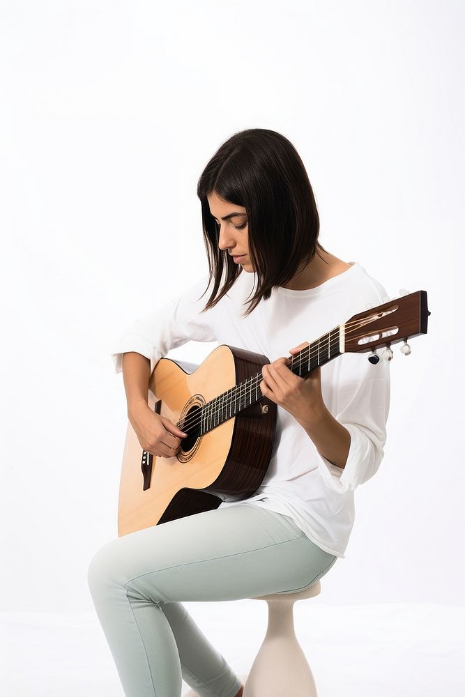 Woman playing guitar musician adult white background. AI generated Image by rawpixel.