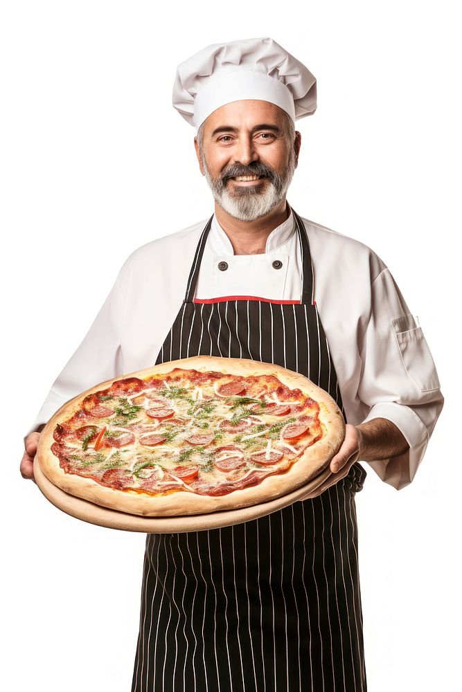 Italian chef holding pizza food adult white background. AI generated Image by rawpixel.